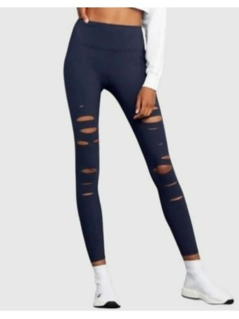 Alo Yoga High-Waisted Navy Blue Leggings With Laser-Cut Details XXS